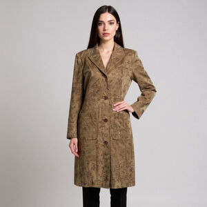 Tyler Boe Suede Patterned Light Brown Coat -Size 12 - New